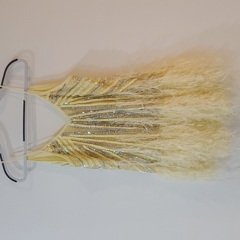 ASOS EDITION sequin cami mini dress with faux feather hem in lemon US Sz 6
